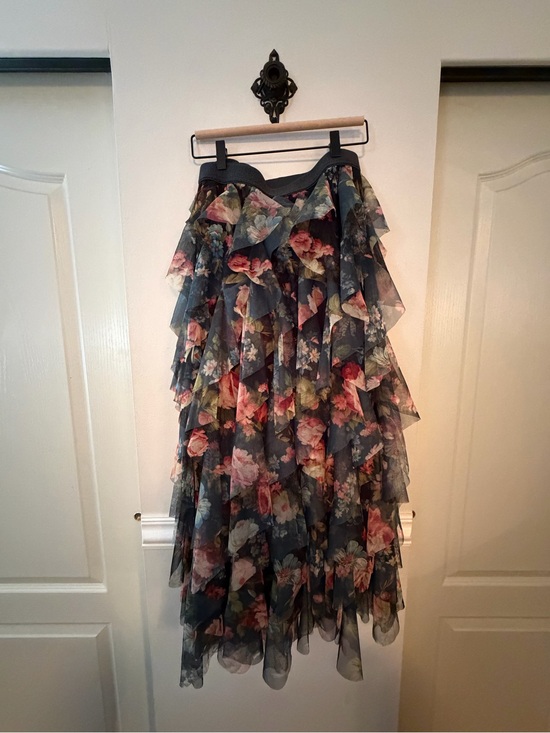 Anthropologie Dresses & Skirts - **NWT Anthropologie Dark Navy Floral Tiered Ruffle Maxi Skirt